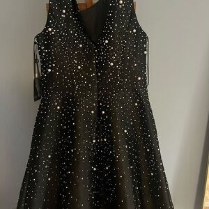 Adrianna Papell Black Pearl-Embellished Dress